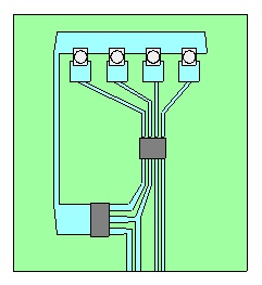 PCB with components and connecting traces and pads